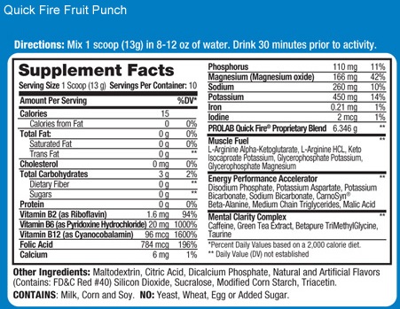 Prolab Quick Fire Fruit Punch Ingredients
